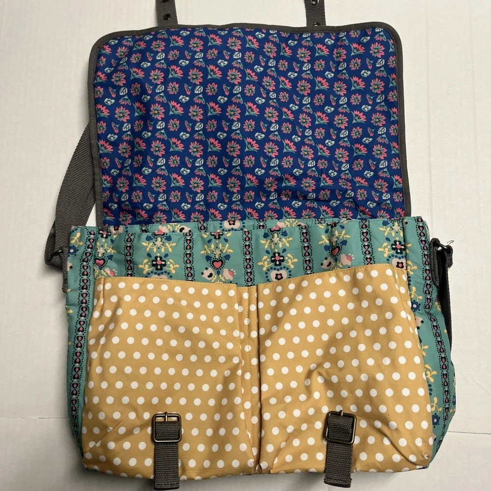Matilda Jane Folklore Messenger Bag Teal Floral Yellow Polka Dot Diaper Tote Bag